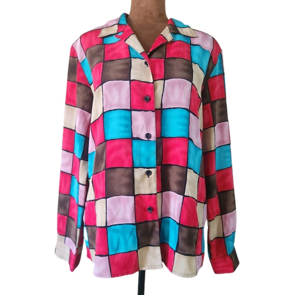 Notations Vintage Blouse‎ Y2K Fun Print Vibrant Artsy Size S Button Up Relaxed